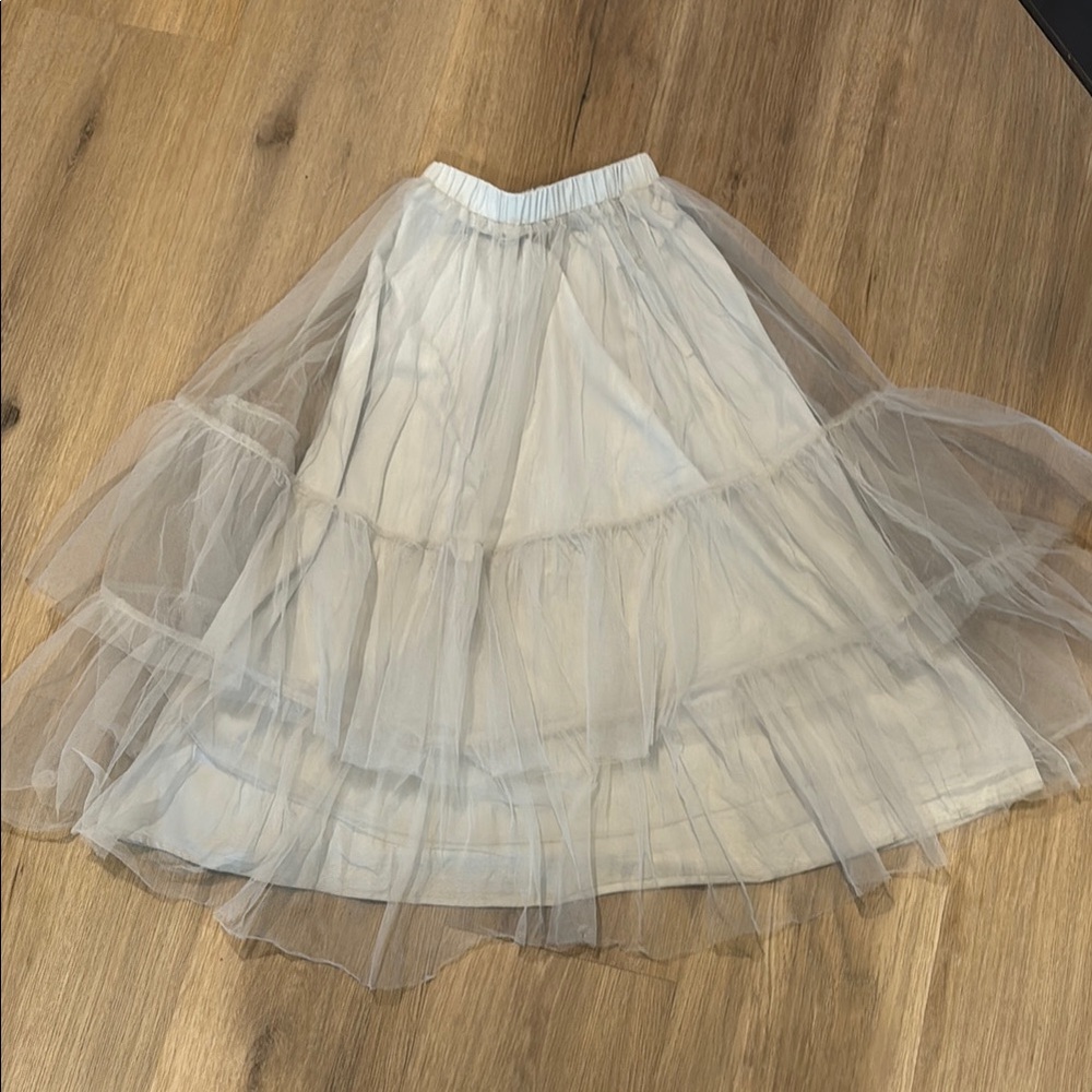 Zenni Skirt in Barely Blue - Joyfolie Cream Midi Bubble Skirt with Tiered Layers